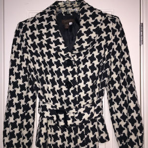 Belted Houndstooth Blazer
